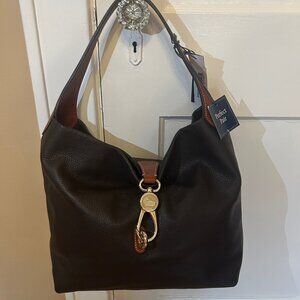 Dooney & Bourke brown leather Logo Lock Shoulder Bag w/ POUCH & Key Chain NWT